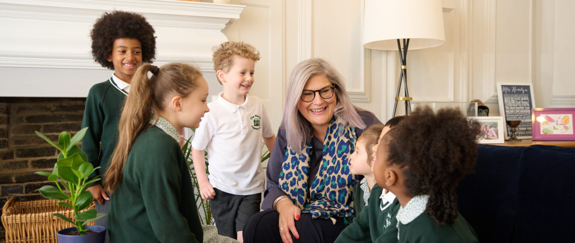 teacher walking with her students